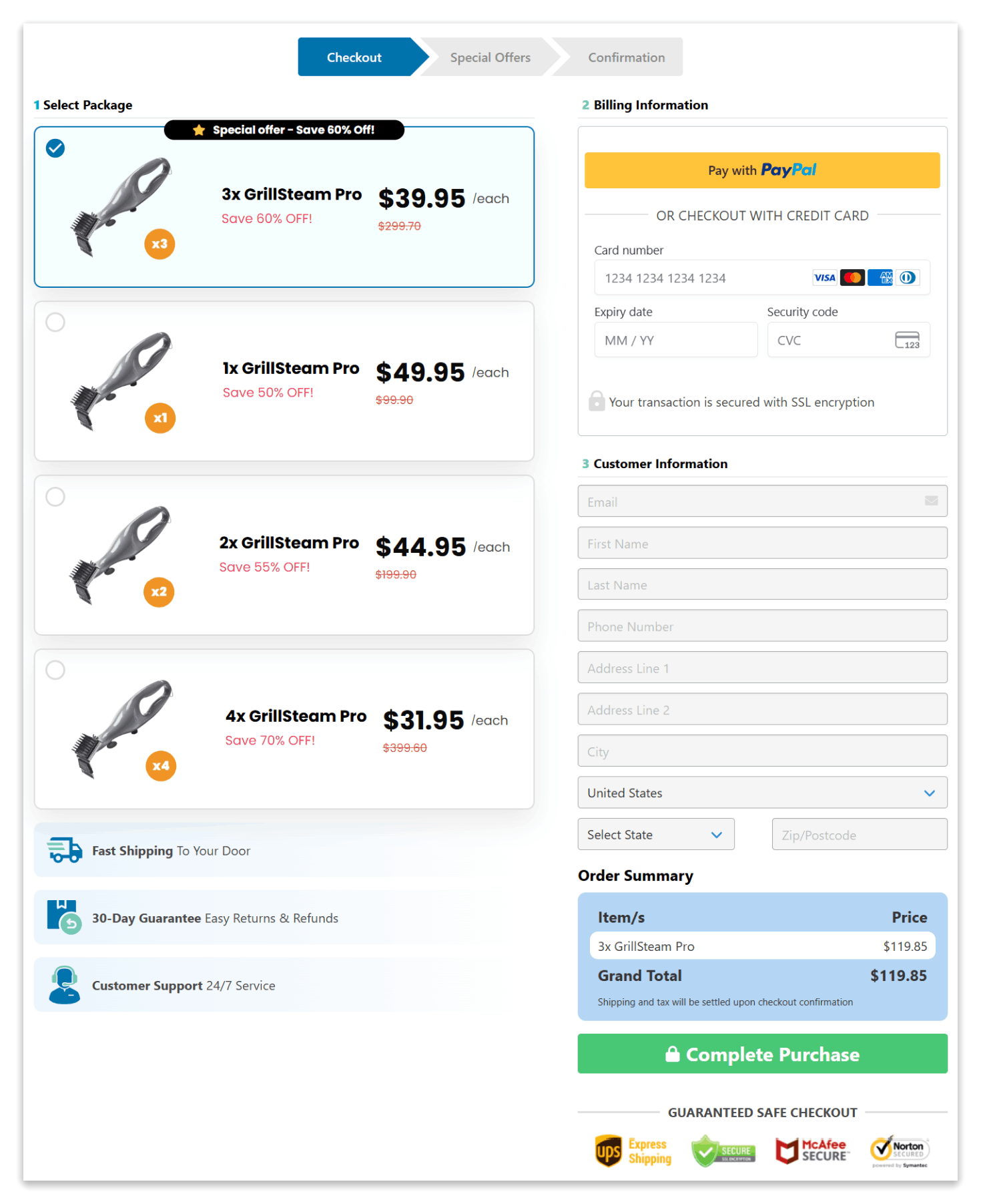GrillSteam Pro secure checkout page